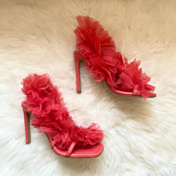 New! ULLA JOHNSON Doria Organza Flower Leather High Heels - Picture 9 of 12